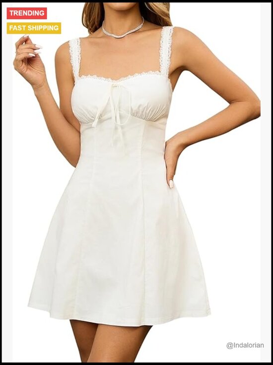 Dresses & Skirts - Lace Square Neck Mini Dress Flowy A Line Backless Summer Casual